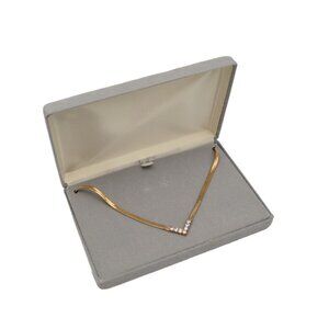 V Necklace Faux Diamonds Gold Tone Herring Bone Gift Box Glam Layering 90s